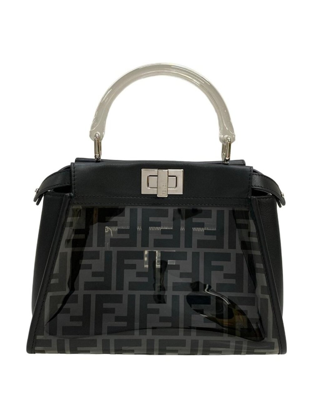 Fendi Handbag Peekaboo Iconic Small Clear Black Plastic Handle Zucca Pattern